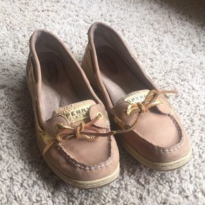 Sperry Topsiders in Tan and Gold. Woman’s size 7.5